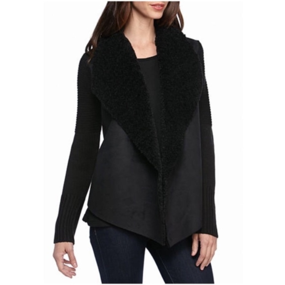 GRACE ELEMENTS FAUX-SHEARLING CONTRAST CARDIG